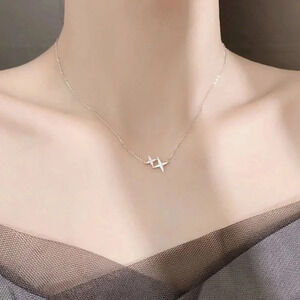 925 Sterling Silver Dainty Star Cross Necklace